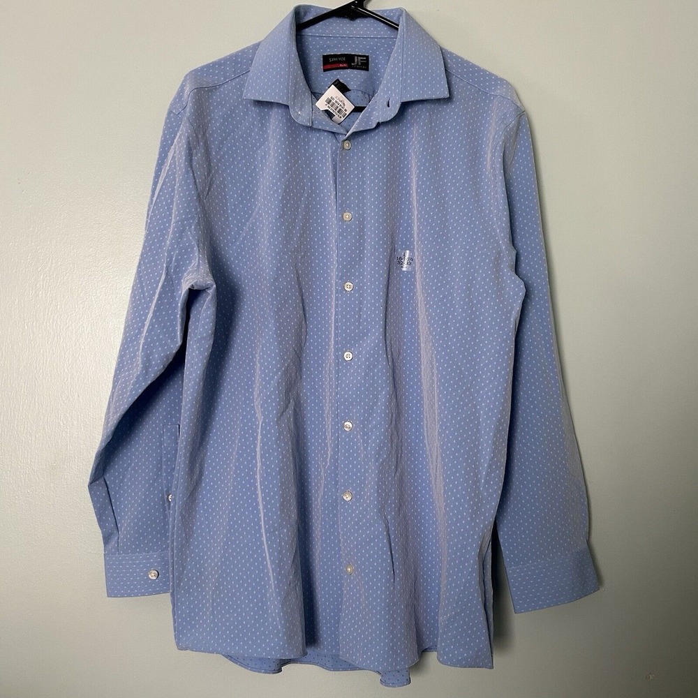 JF J. Ferrar Button Down Dress Shirt Stretch Slim Blue Large 16-16.5 32/33